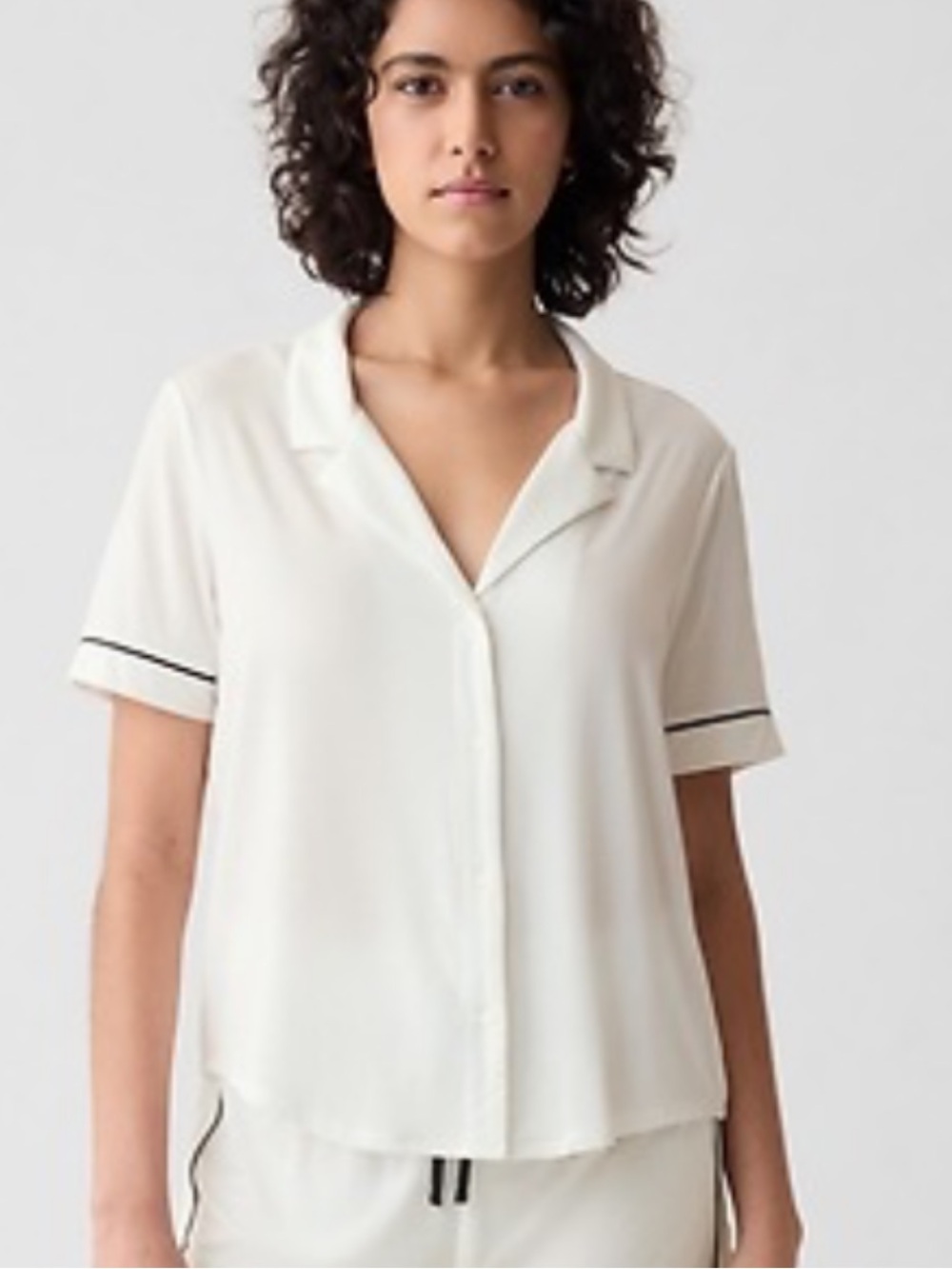 GAP White Short-Sleeve Pajama Top with Black Trim